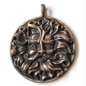 Green Man Medallion Pendant Celtic Sun God Solid Metal Mystical Gothic Jewellery